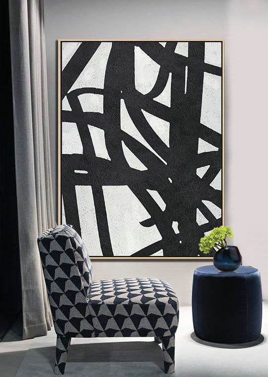 Original Artwork Extra Large Abstract Painting,Black And White Minimalist Painting On Canvas - Hand Painted Acrylic Painting